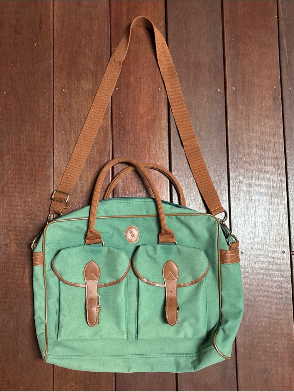 Vintage Ralph Lauren Polo 80s 90s Messenger Briefcase Travel Bag Green Shoulder